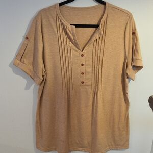 Women's Short Sleeve Pintuck Henley Tops